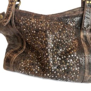 Frye Deborah Studded Distressed Brown Shoulder Bag